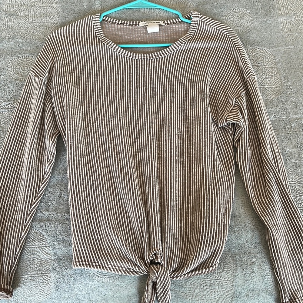 Brown and white striped top